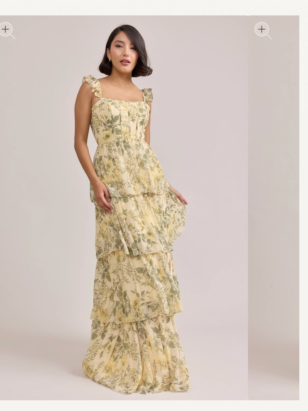 Revelry - Bridesmaid “Poppy Chiffon Dress - Pale Yellow Meadow Blooms 9F54 size6